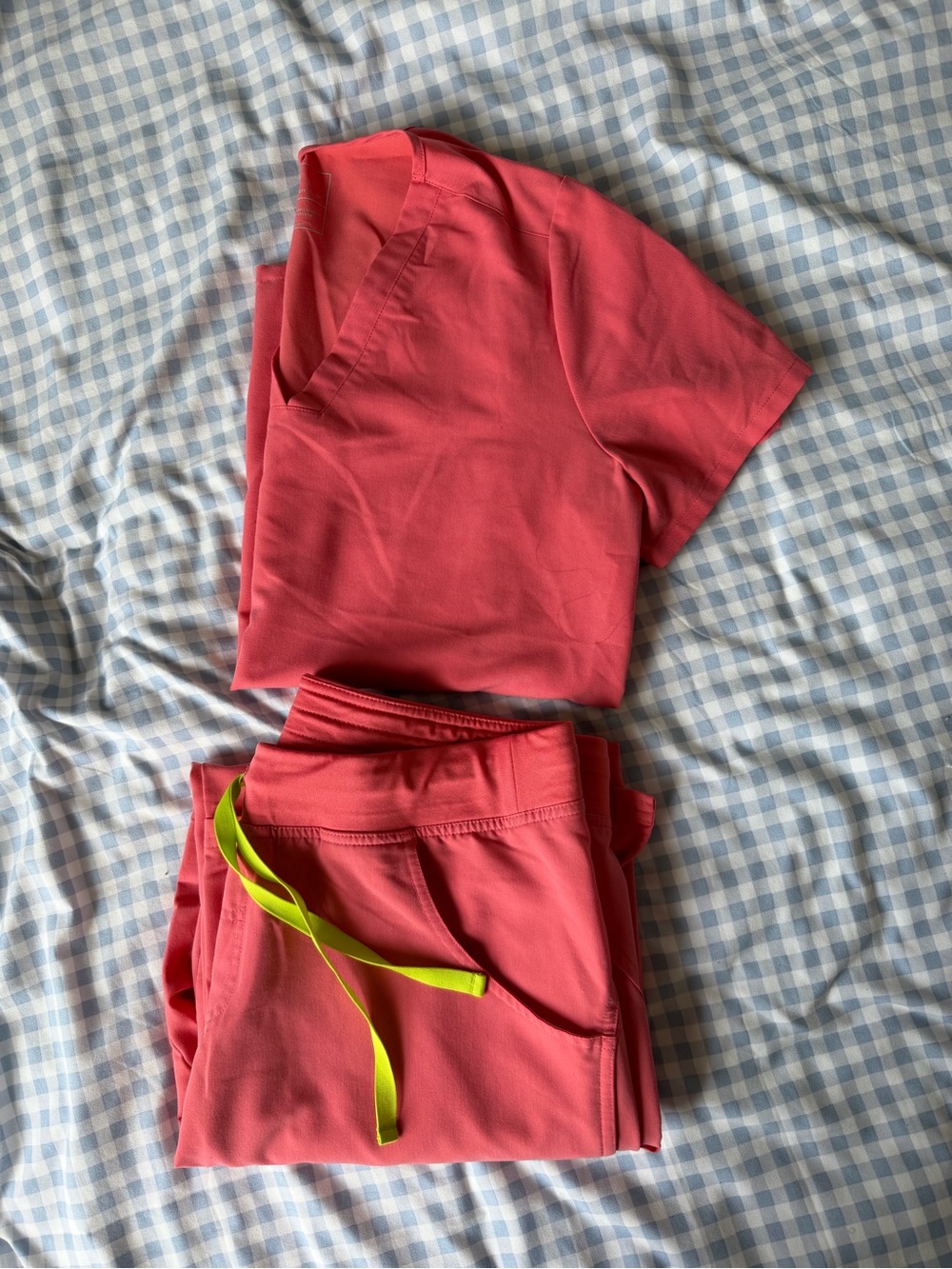 Coral Pink Figs Scrub Set with Neon Lime Drawstring - Picture 3 of 3